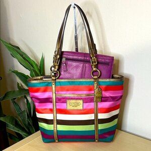 Coach Legacy Stripe Tote F0926-F14009 and Fossil Wallet with Coordinating Color